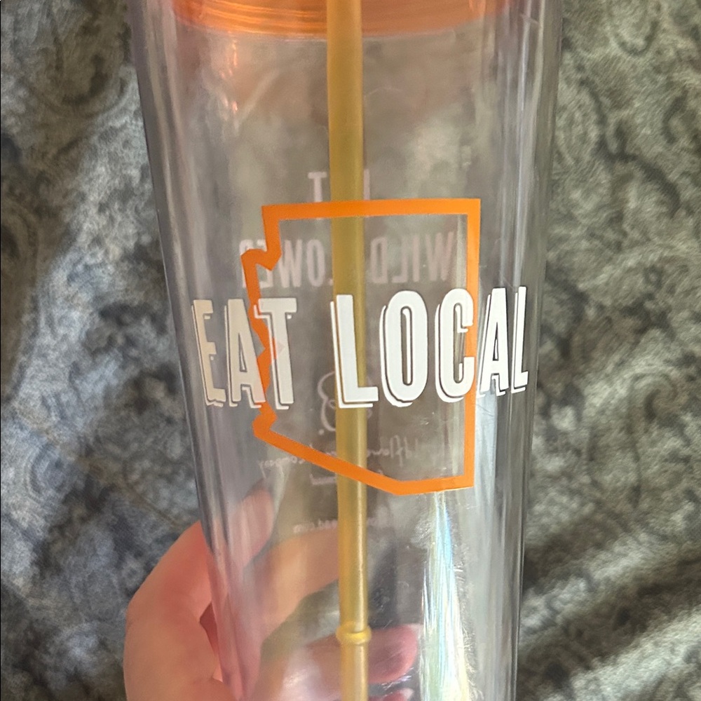 Wildflower Eat Local Tumbler with Orange Lid and Straw - Picture 4 of 6